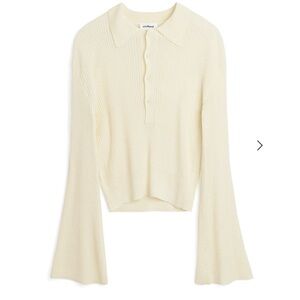 Soulland Kiki Rib Knit Polo Sweater Off White XS | Flared Sleeve Knit Jumper
